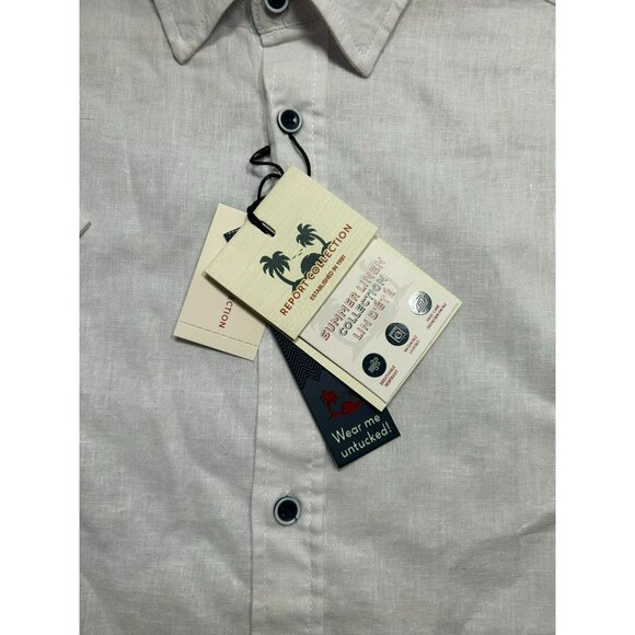 Men's XL White Linen Short-Sleeve Shirt By Report Collection Summer Linen Colle - Picture 3 of 6
